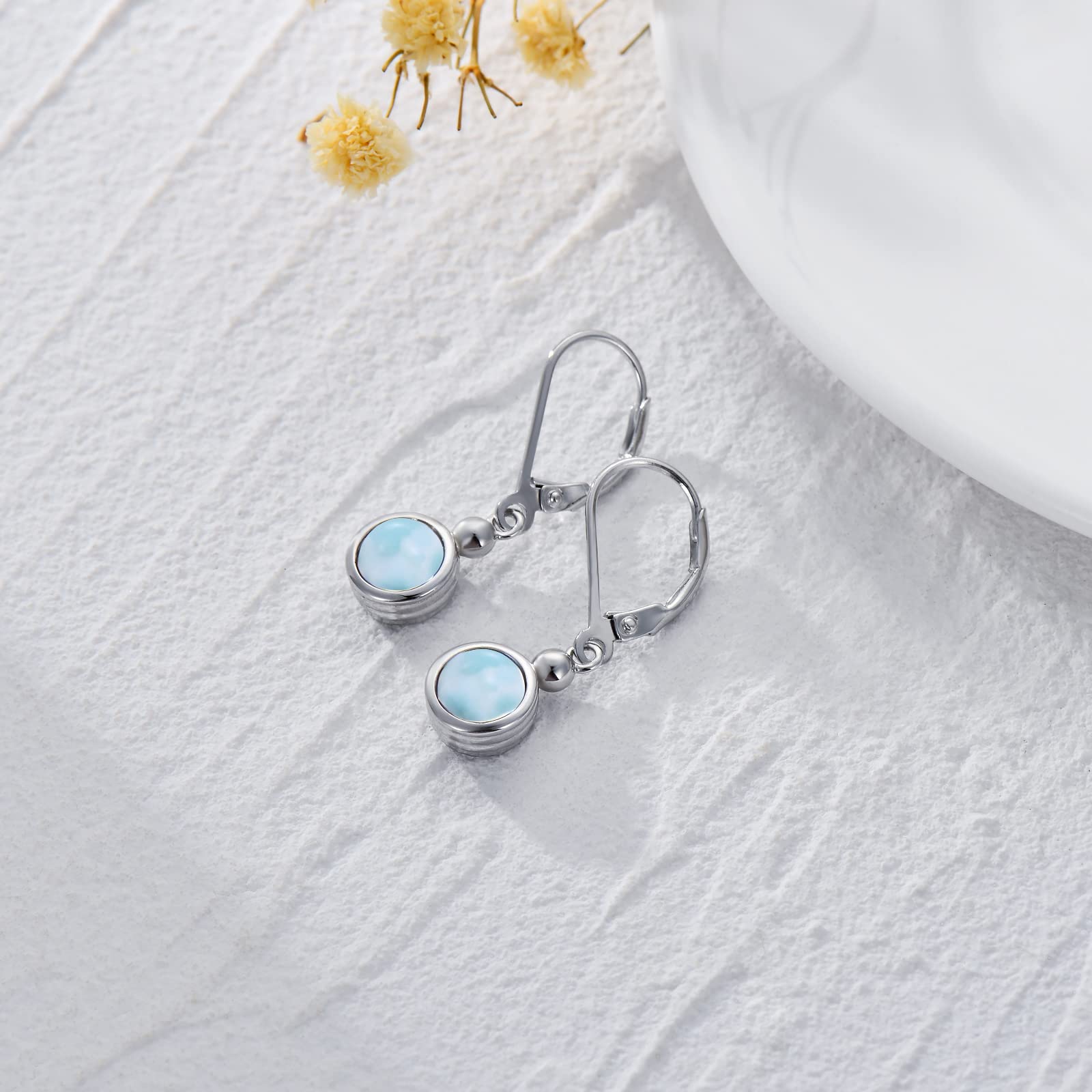 Dorunmo Larimar Earrings for Women 925 Sterling Sliver Larimar Jewelry Dainty Minimalist Leverback Earrings