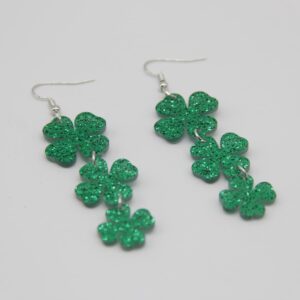 St. Patrick's Day Earrings Irish Wooden Dangle Earrings Green Clover Drop Earrings for Women (D)