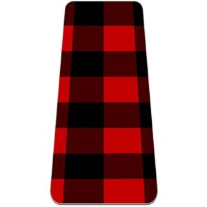 yoga mat, yoga mats for home workout, workout mat, exercise mats, pilates mat, rustic black red buffalo check plaid pattern