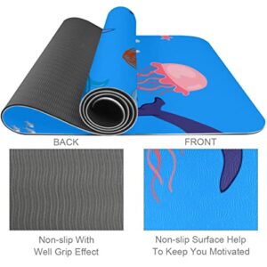 Yoga Mat, Yoga Mats for Home Workout, Workout Mat, Exercise Mats, Pilates Mat, sea animal whale dolphin blue pattern