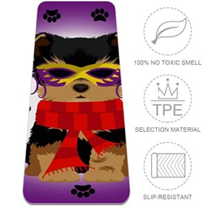 Yoga Mat, Yoga Mats for Home Workout, Workout Mat, Exercise Mats, Pilates Mat, Dog Red Scarf Purple Pattern