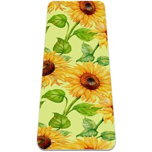 yoga mat, yoga mats for home workout, workout mat, exercise mats, pilates mat, yellow sunflower flower plant pattern