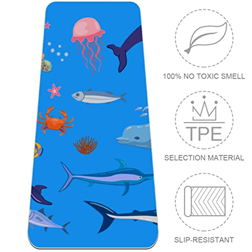 Yoga Mat, Yoga Mats for Home Workout, Workout Mat, Exercise Mats, Pilates Mat, sea animal whale dolphin blue pattern