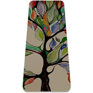 yoga mat, yoga mats for home workout, workout mat, exercise mats, pilates mat, colorful abstract tree leaves pattern