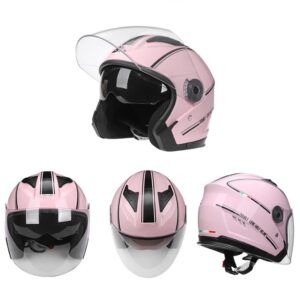 3/4 Lightweight Open Face Scooter Helmet, Jet Style Motorcycle Helmet for Adults Men Women DOT Approved Double Lens Motorbike Half Helmet for Street Electric Moped Scooter ATV-B-58-62CM