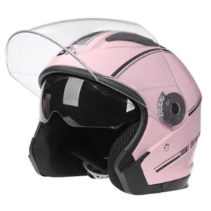 3/4 lightweight open face scooter helmet, jet style motorcycle helmet for adults men women dot approved double lens motorbike half helmet for street electric moped scooter atv-b-58-62cm