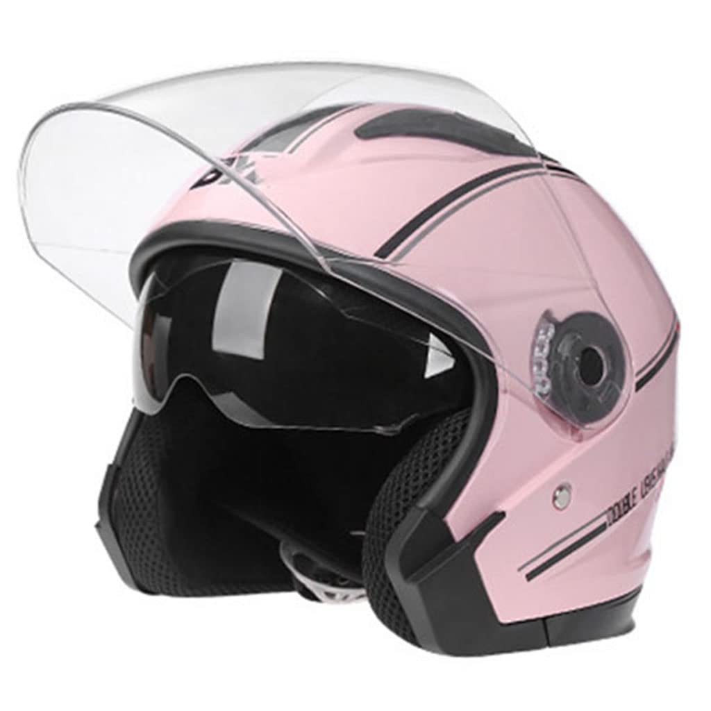 3/4 Lightweight Open Face Scooter Helmet, Jet Style Motorcycle Helmet for Adults Men Women DOT Approved Double Lens Motorbike Half Helmet for Street Electric Moped Scooter ATV-B-58-62CM