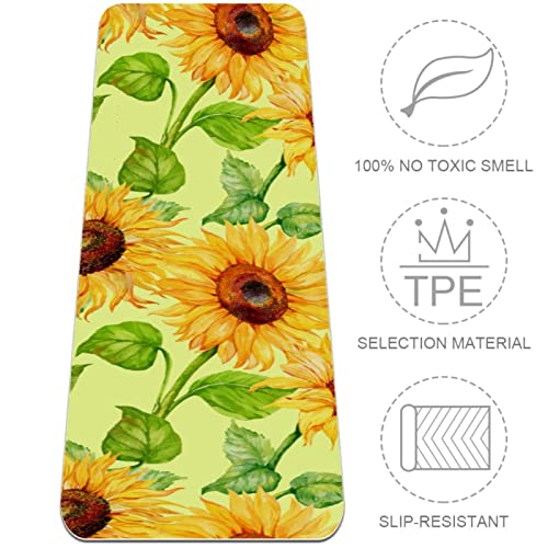 Yoga Mat, Yoga Mats for Home Workout, Workout Mat, Exercise Mats, Pilates Mat, yellow sunflower flower plant pattern