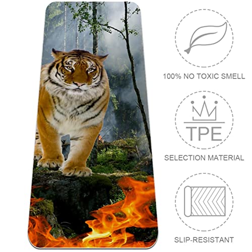 Yoga Mat, Yoga Mats for Home Workout, Workout Mat, Exercise Mats, Pilates Mat, Forest Tiger Fire