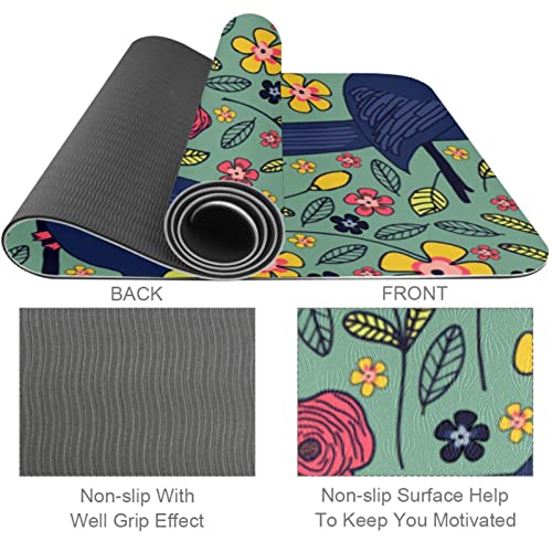 Yoga Mat, Yoga Mats for Home Workout, Workout Mat, Exercise Mats, Pilates Mat, seamless bird flower pattern