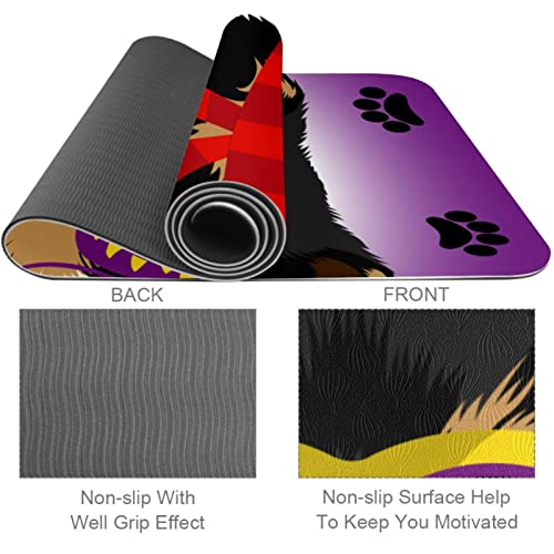 Yoga Mat, Yoga Mats for Home Workout, Workout Mat, Exercise Mats, Pilates Mat, Dog Red Scarf Purple Pattern