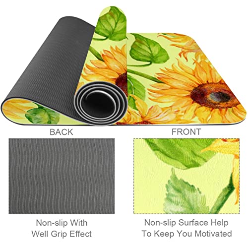 Yoga Mat, Yoga Mats for Home Workout, Workout Mat, Exercise Mats, Pilates Mat, yellow sunflower flower plant pattern