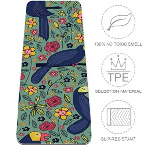 Yoga Mat, Yoga Mats for Home Workout, Workout Mat, Exercise Mats, Pilates Mat, seamless bird flower pattern