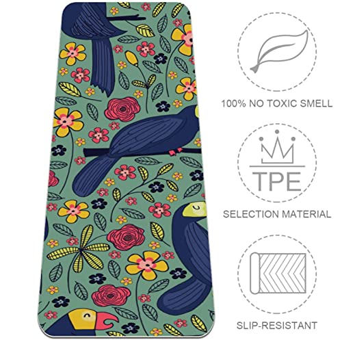 Yoga Mat, Yoga Mats for Home Workout, Workout Mat, Exercise Mats, Pilates Mat, seamless bird flower pattern