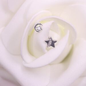 BODY16G CZCZ 4Pcs 20G Star Nose Rings 316L Stainless Steel L Shaped Moon Nose Studs Nose Rings Nose Piercing Jewelry for Women Men