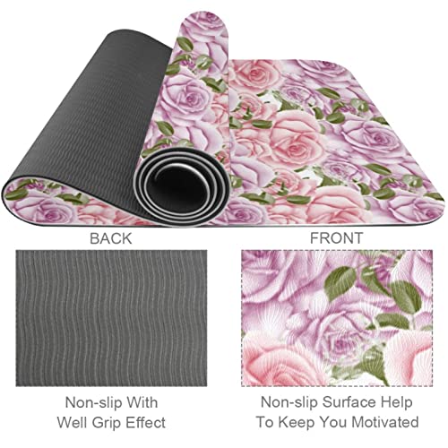 Yoga Mat, Yoga Mats for Home Workout, Workout Mat, Exercise Mats, Pilates Mat, Valentine's Day Roses Stacked Picture