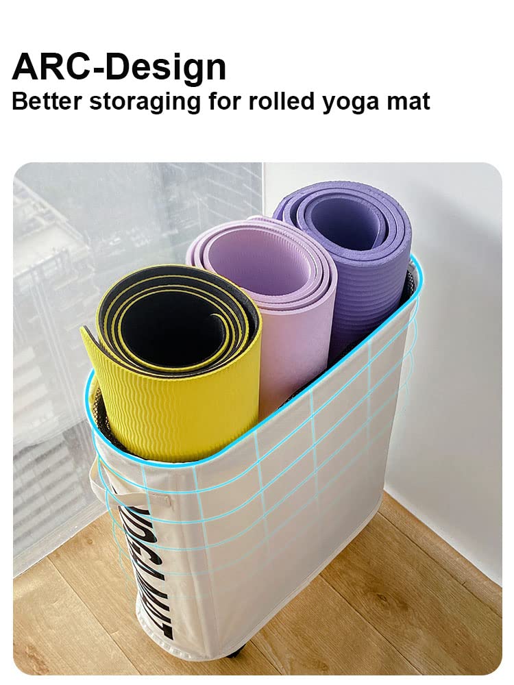 QIAOIDEA Yoga Mat Stand Rack Storage Basket, Yoga mat Holder, Yoga Mat Tube Stand, Home Gym Storage Rack for Foam Roller, Yoga strapand, Resistance Bands, Workout Equipment Storage Organizer