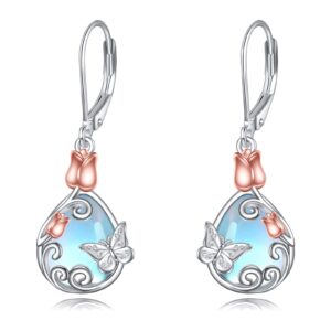 moonstone butterfly earrings for women 925 sterling silver butterfly rose leverback earrings filigree dangle earrings moonstone jewelry mothers day birthday gifts for mom