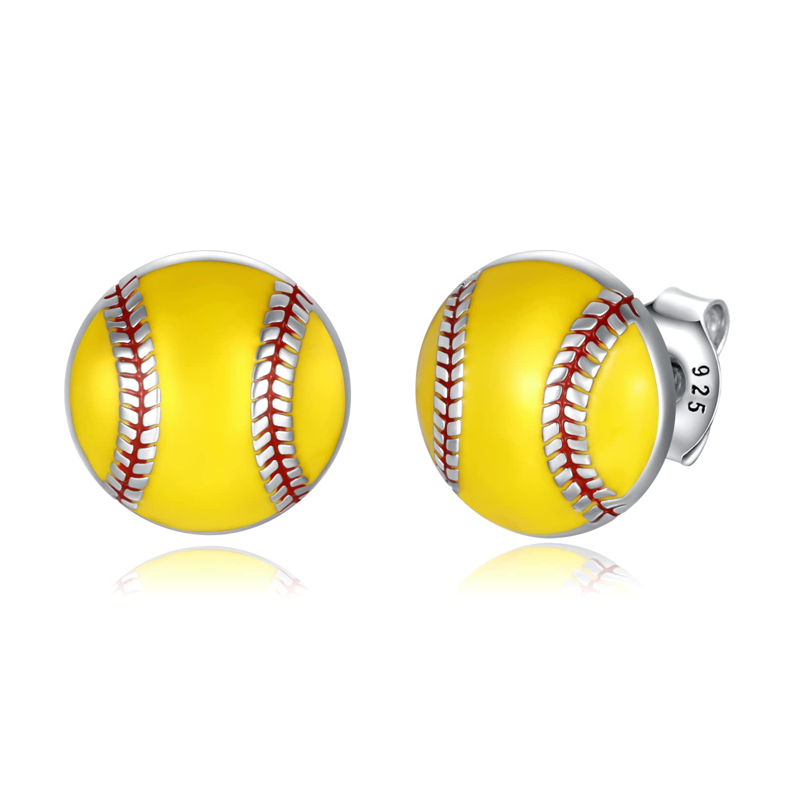 925 Sterling Silver Softball Volleyball Basketball Baseball Football Soccer Earrings Stud Hypoallergenic Sports Mom Jewelry Gifts for Women Player Lover (Softball)