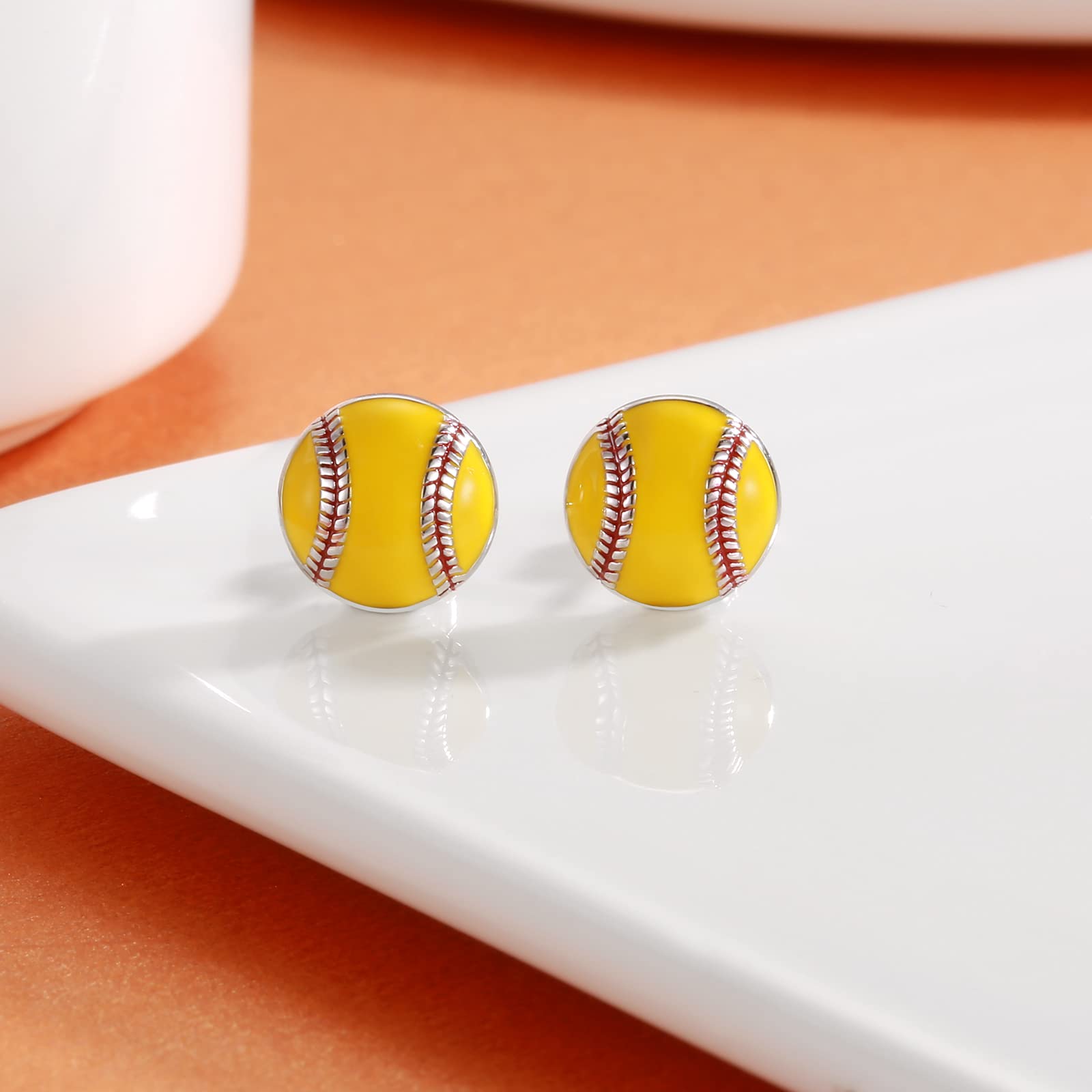 925 Sterling Silver Softball Volleyball Basketball Baseball Football Soccer Earrings Stud Hypoallergenic Sports Mom Jewelry Gifts for Women Player Lover (Softball)