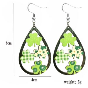 CSIYANJRY99 St Patrick's Day Shamrock Earrings Wooden Irish Teardrop Dangle Four Clover Leaf Wood Hat Horseshoe Love Drop Earrings for Women Jewelry (3)