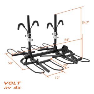 HYPERAX Special Combo - Volt RV 4X with 2X E-Bike Adapter & Steel Locking-Cable (L) -Hitch Mounted 4 Bike Rack Carrier for RV,Toad with Fits Up to 2x75lb E Bike +2X50lb Bikes with Up to 5" Fat Tire