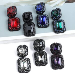 Rhinestone Statement Earrings Retro Fancy Crystal Rectangle Drop Dangle Earrings Wedding Bridal Evening Prom Pageant Formal Earrings for Women,Clear