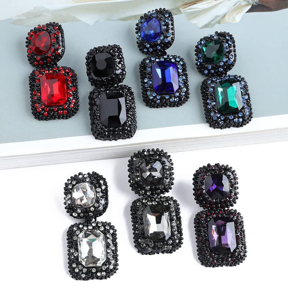 Rhinestone Statement Earrings Retro Fancy Crystal Rectangle Drop Dangle Earrings Wedding Bridal Evening Prom Pageant Formal Earrings for Women,Clear