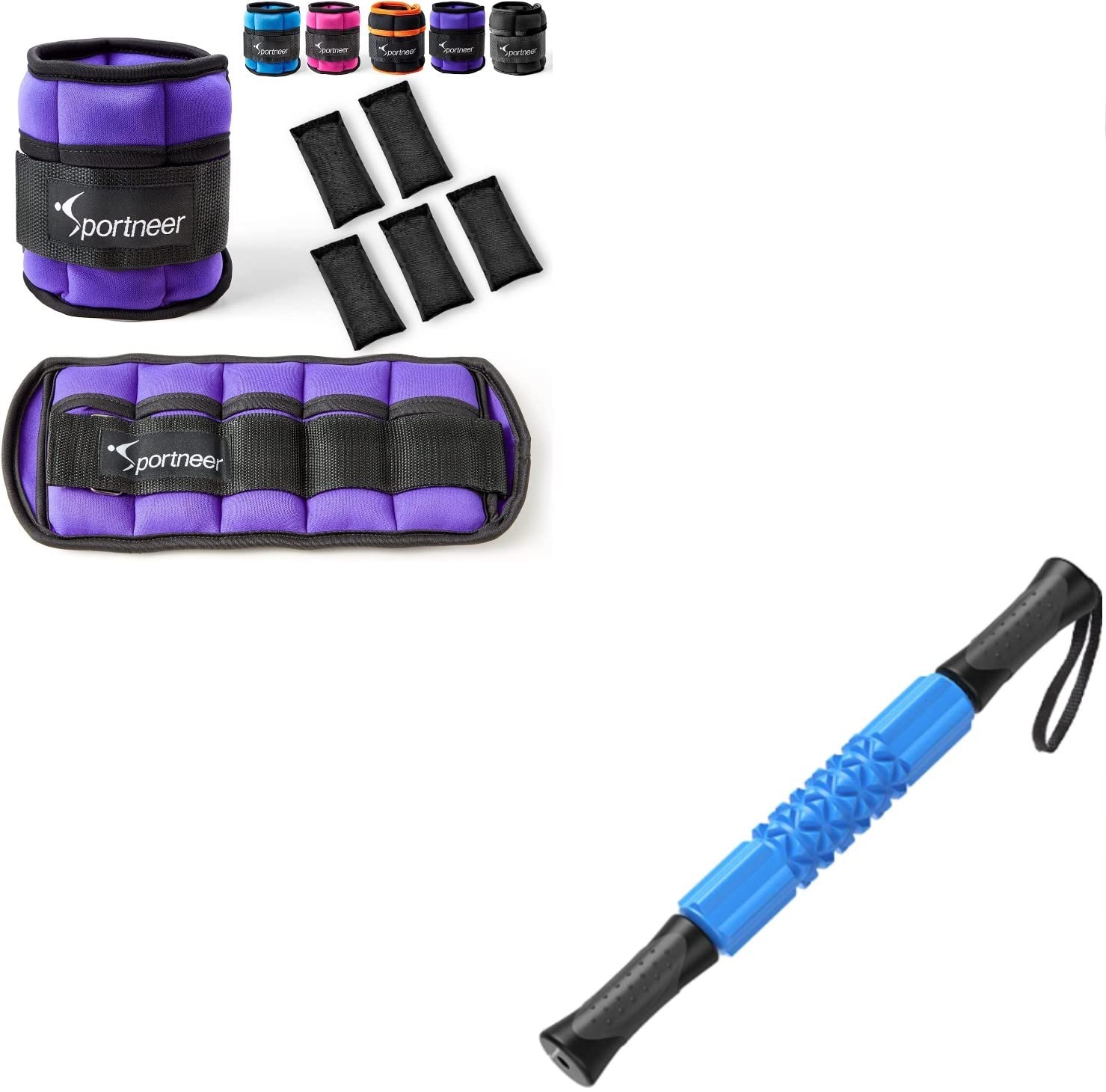 Sportneer Adjustable Ankle Weights+Handheld EVA Foam Roller Massage Stick