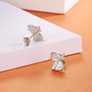 925 Sterling Silver Highland Cow Earrings Stud Necklace Hypoallergenic Animal Jewelry Gifts for Women Cow Lover (Earrings)