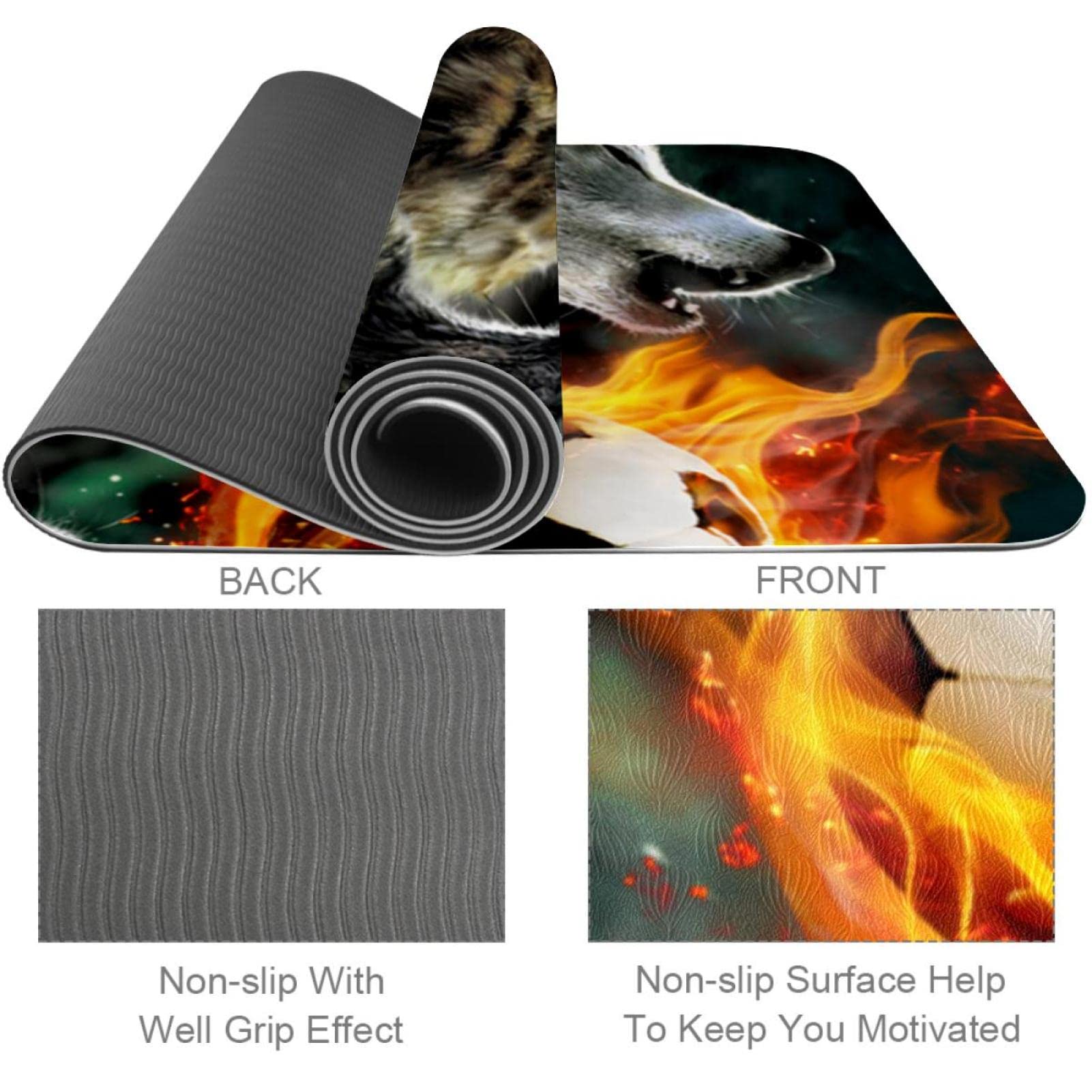 Yoga Mat, Yoga Mats for Home Workout, Workout Mat, Exercise Mats, Pilates Mat, Wolf Fire Football