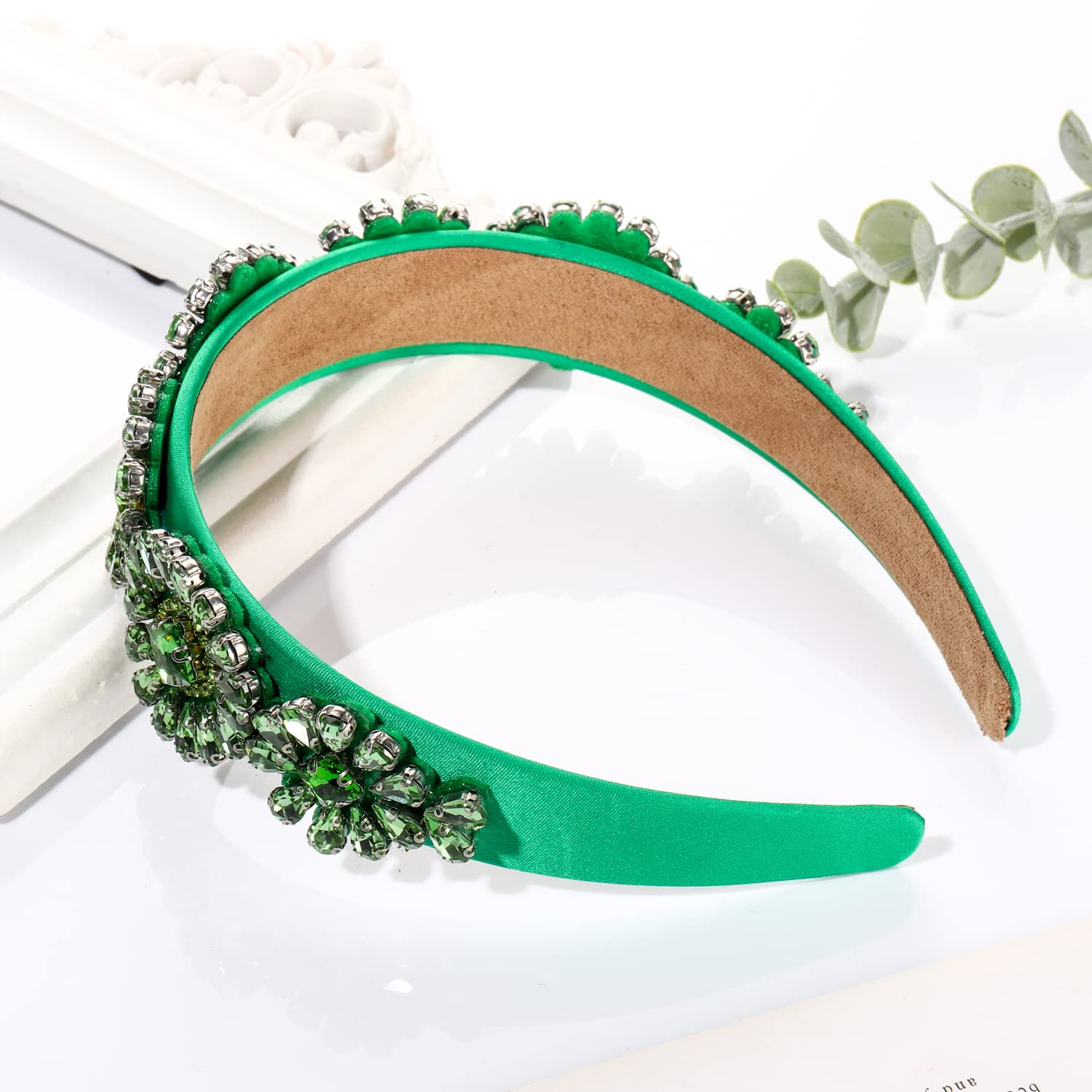 St.Patrick’s Day Headband Green Rhinestone Flower Hairband Crystal Irish Green Lucky Party Hair Accessories for Women