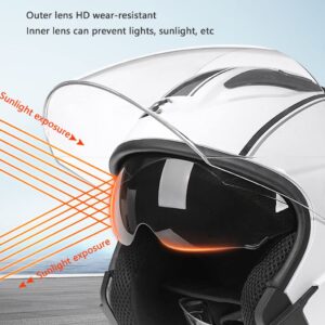 3/4 Lightweight Open Face Scooter Helmet, Jet Style Motorcycle Helmet for Adults Men Women DOT Approved Double Lens Motorbike Half Helmet for Street Electric Moped Scooter ATV-B-58-62CM