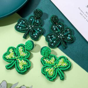 3Pairs St Patrick's Day Earrings Handmade Beaded Earrings for Women Irish Shamrock Leaf Dangle Earrings Easter Holiday Earrings Good Lucky Holiday Jewelry Gifts (3Pairs)