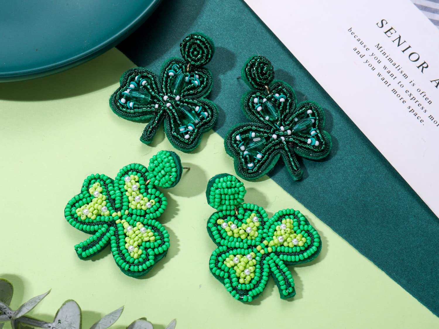 3Pairs St Patrick's Day Earrings Handmade Beaded Earrings for Women Irish Shamrock Leaf Dangle Earrings Easter Holiday Earrings Good Lucky Holiday Jewelry Gifts (3Pairs)