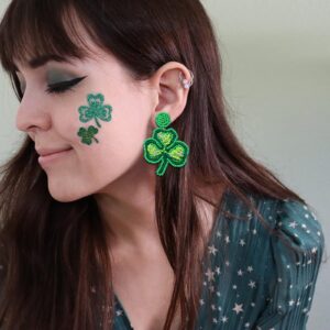 3Pairs St Patrick's Day Earrings Handmade Beaded Earrings for Women Irish Shamrock Leaf Dangle Earrings Easter Holiday Earrings Good Lucky Holiday Jewelry Gifts (3Pairs)