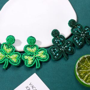 3Pairs St Patrick's Day Earrings Handmade Beaded Earrings for Women Irish Shamrock Leaf Dangle Earrings Easter Holiday Earrings Good Lucky Holiday Jewelry Gifts (3Pairs)