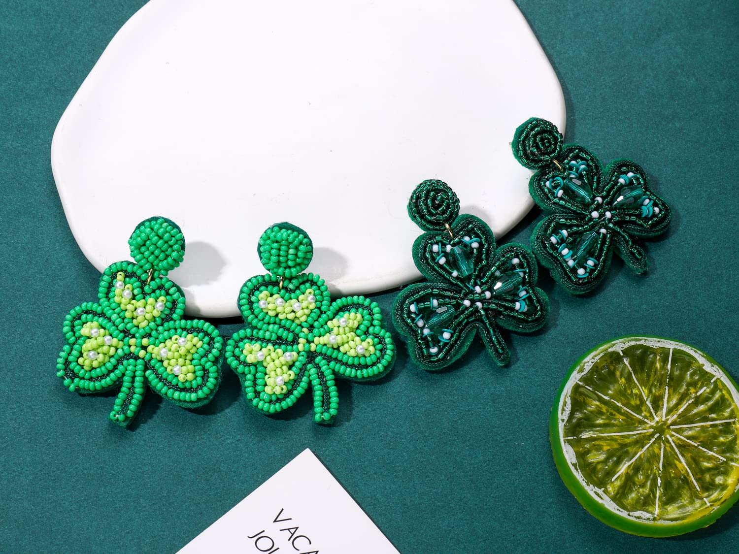 3Pairs St Patrick's Day Earrings Handmade Beaded Earrings for Women Irish Shamrock Leaf Dangle Earrings Easter Holiday Earrings Good Lucky Holiday Jewelry Gifts (3Pairs)