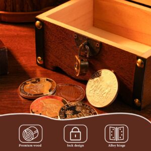 VICASKY Wooden Treasure Chest Box, Vintage Wooden Treasure Chest, Retro Wooden Treasure Chest Storage Box, Wood Treasure Organizer Coin Box Piggy Bank with Lock & Keys