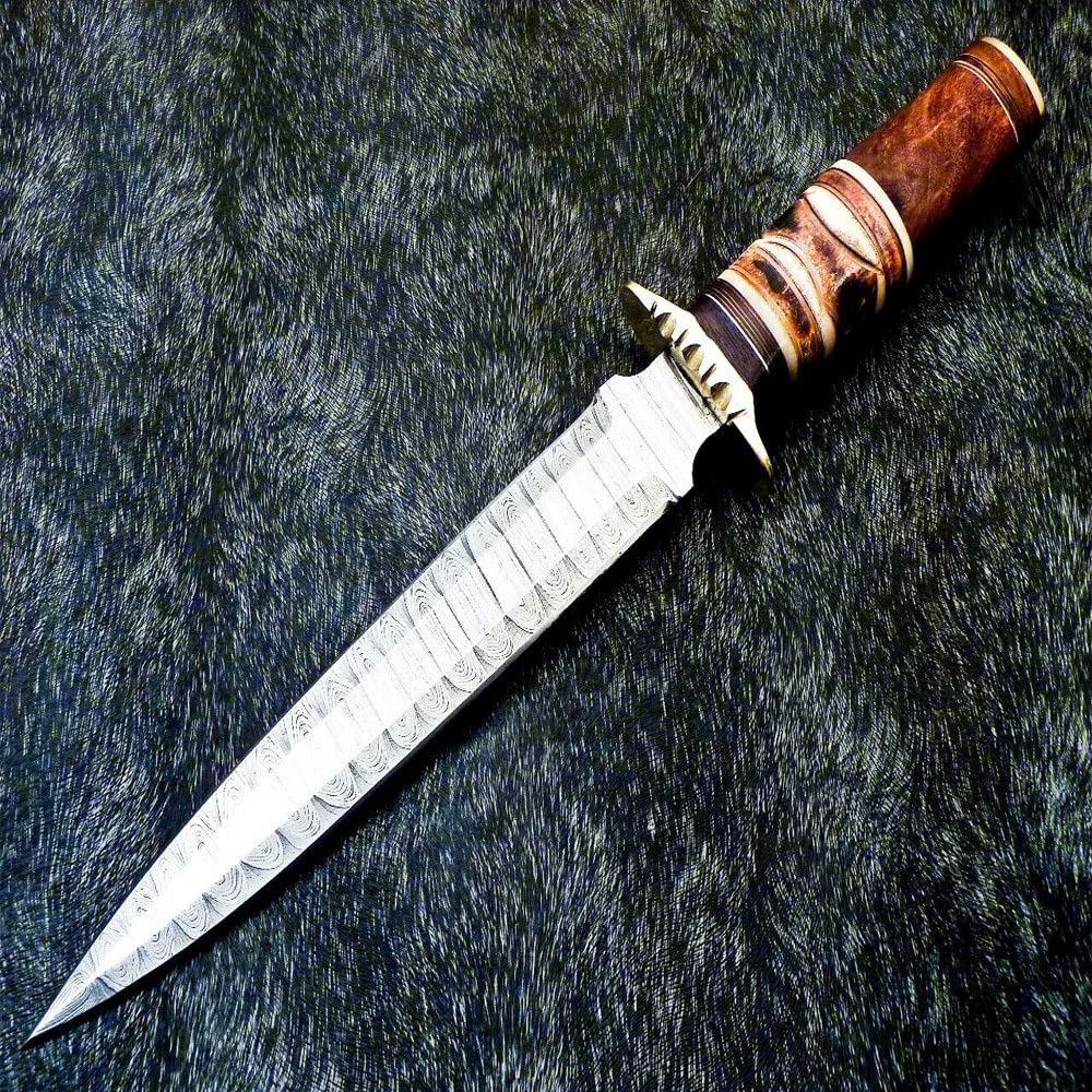 CUSTOM HANDMADE DAMASCUS STEEL CAMPING DAGGER HUNTING KNIFE BOWIE KNIFE