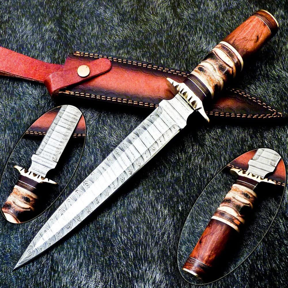 CUSTOM HANDMADE DAMASCUS STEEL CAMPING DAGGER HUNTING KNIFE BOWIE KNIFE