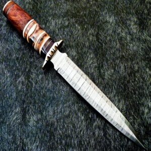 CUSTOM HANDMADE DAMASCUS STEEL CAMPING DAGGER HUNTING KNIFE BOWIE KNIFE