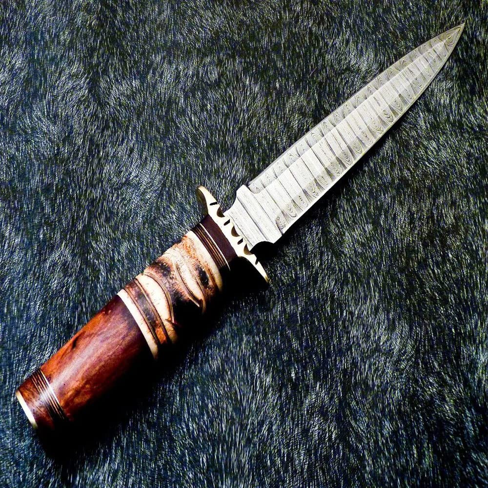 CUSTOM HANDMADE DAMASCUS STEEL CAMPING DAGGER HUNTING KNIFE BOWIE KNIFE