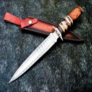 CUSTOM HANDMADE DAMASCUS STEEL CAMPING DAGGER HUNTING KNIFE BOWIE KNIFE