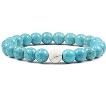 Alex & Sisters Distance Couples Beaded Bracelet Set Tiger Eye Stone Beaded Yoga Bracelets for Men and Women Elastic Rope Jewelry (white+turquoise)