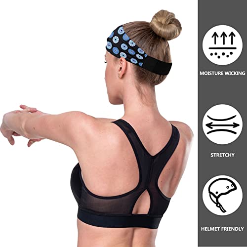 Unisex Workout Headbands Evil-Eye-Blue-Black Elastic Yoga Sweatband Stretchy Sports Hairband