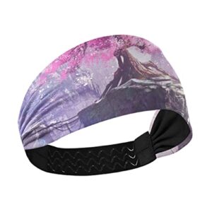 Unisex Workout Headbands Blossom-Cherry-Tree-Landscape Elastic Yoga Sweatband Stretchy Sports Hairband