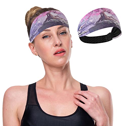 Unisex Workout Headbands Blossom-Cherry-Tree-Landscape Elastic Yoga Sweatband Stretchy Sports Hairband