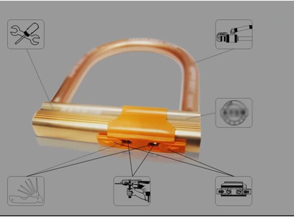 DULASP Anti-Theft Lock U Lock, Bicycle Lock, Motorcycles Lock Gate Lock for Road Mountain Bike, Motorcycle, Stroller 6.6in X 8.2in Gold Bicycle U-Shaped Lock