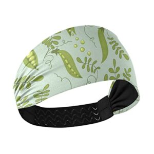 Unisex Workout Headbands Green-peas-Leave-Blue Elastic Yoga Sweatband Stretchy Sports Hairband